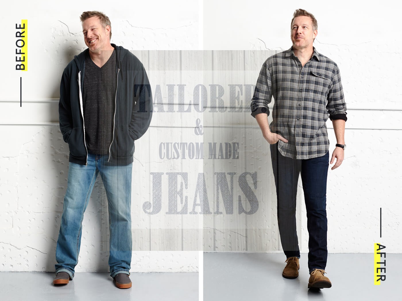 Tailored jeans store before and after