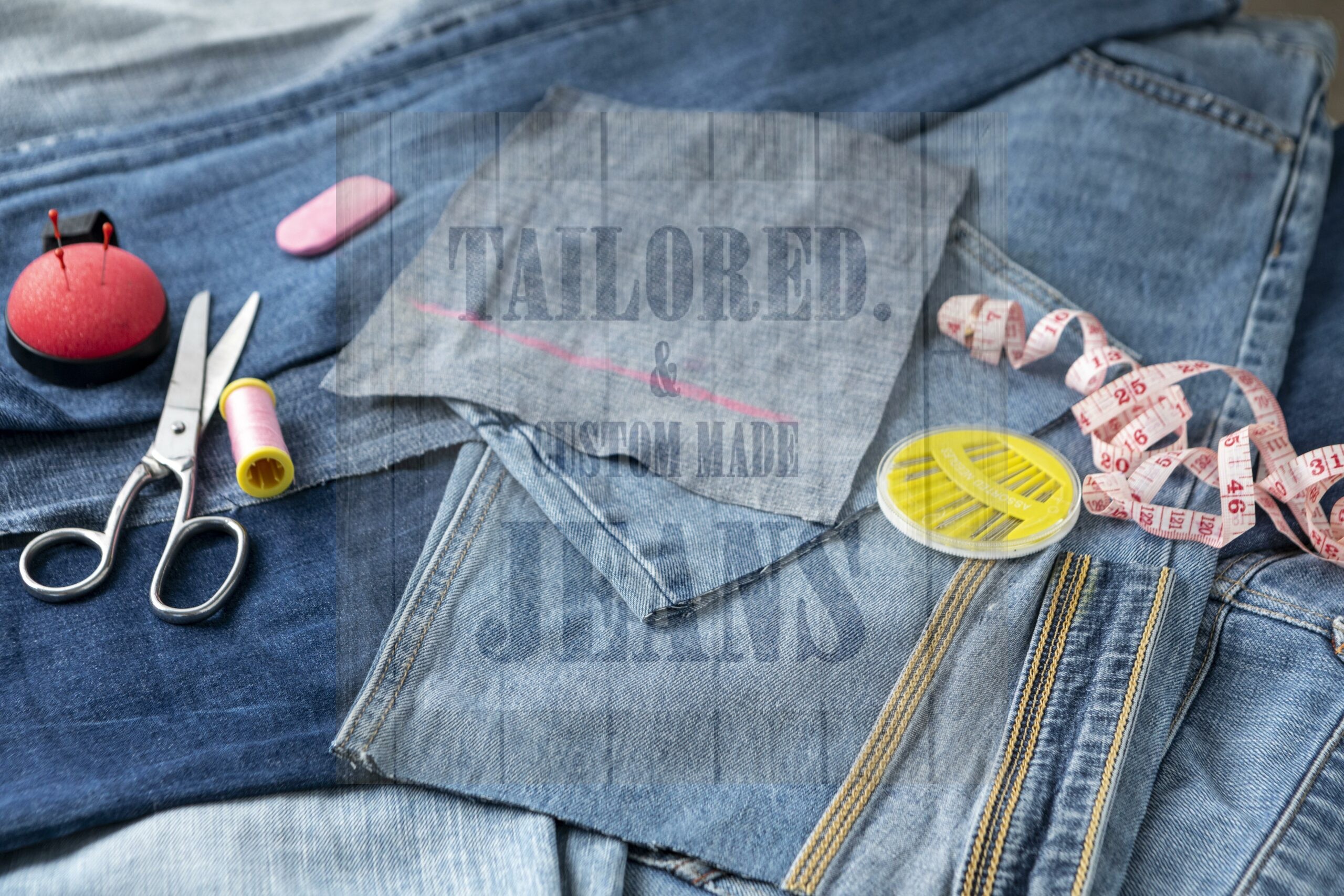 high angle jeans pieces scissors