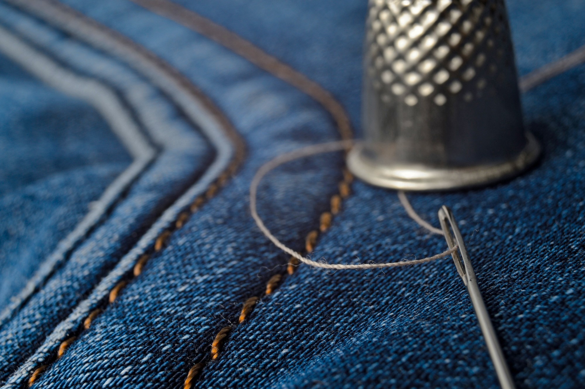 close up raw selvedge denim fabric texture detail